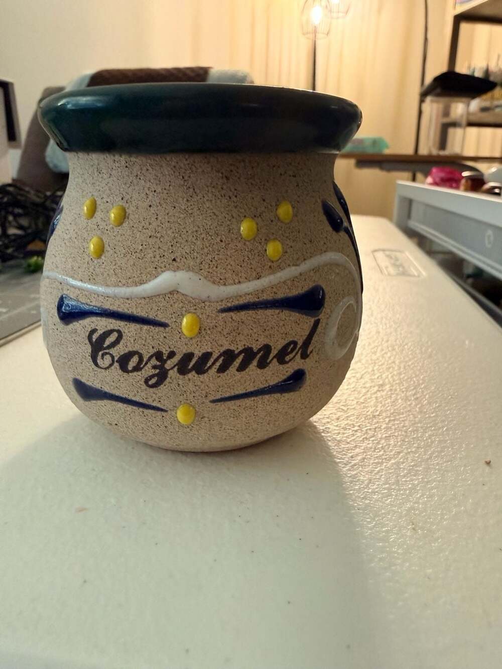 Cozumel Jarrito Coffee Mug Souvenir Hand Decorated Mexican Clay Pottery